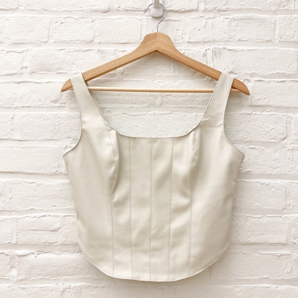 Abercrombie || Vegan Leather‎ Corset Top Cream Beige Medium NWT